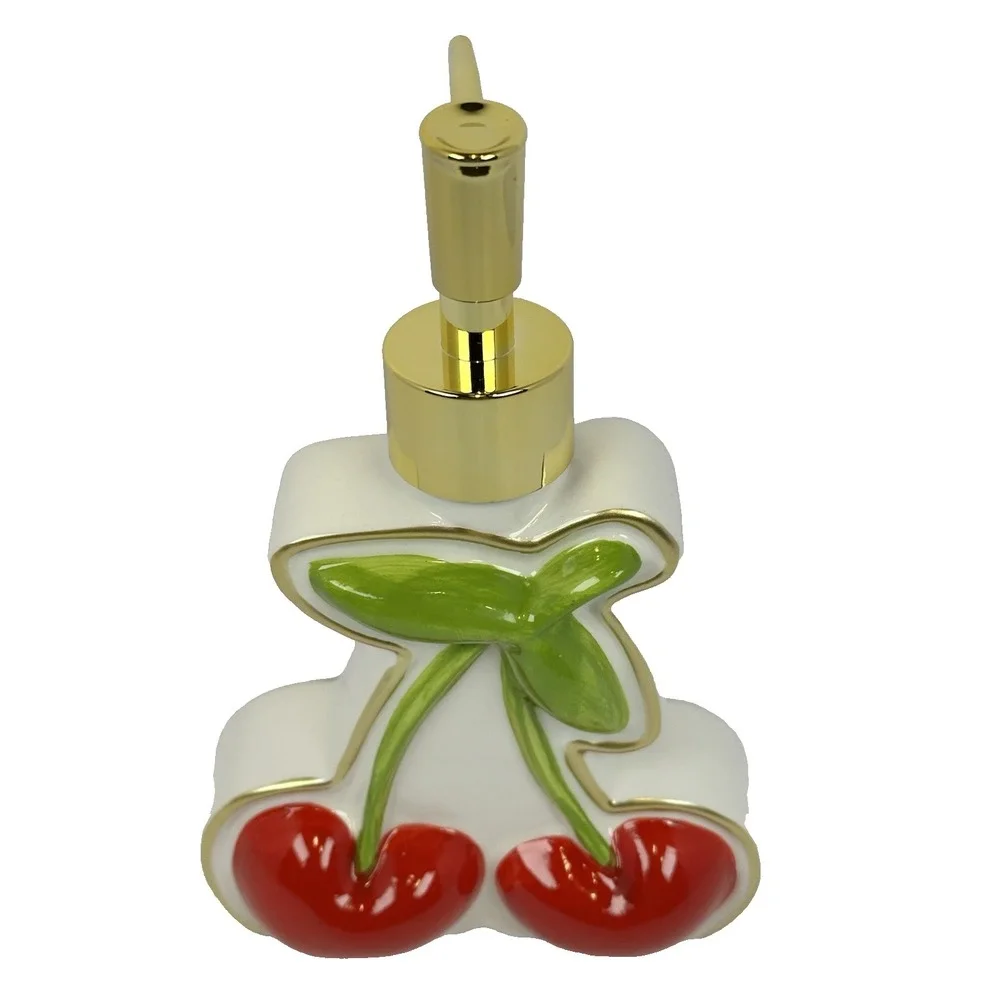 Cherry Soap Dispenser Mayim Ceramic Gold Pump Cottagecore Retro Kitchen Decor - Picture 3 of 5
